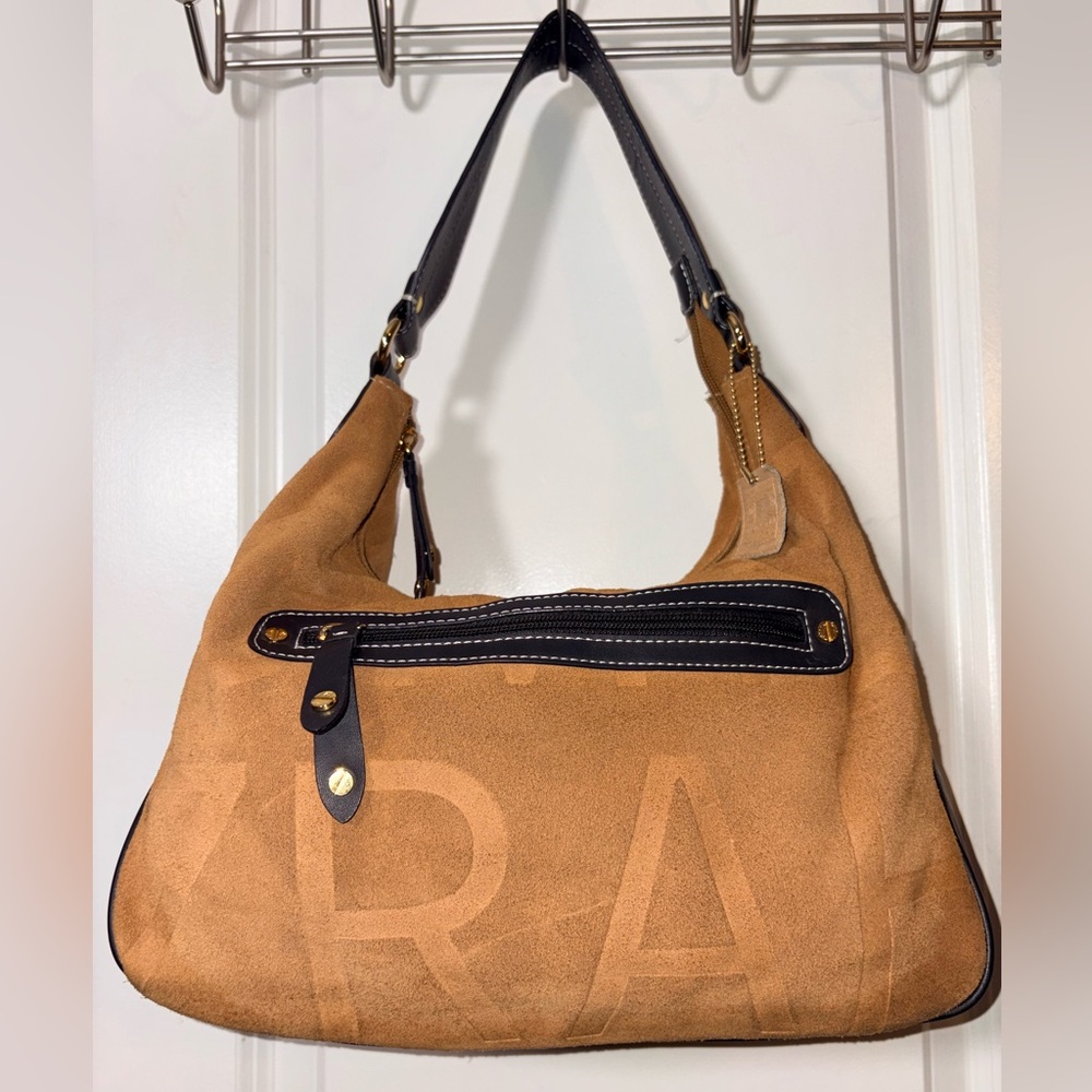 Isaac Mizrahi Brown Suede Logo Hobo Shoulder Bag Y2K